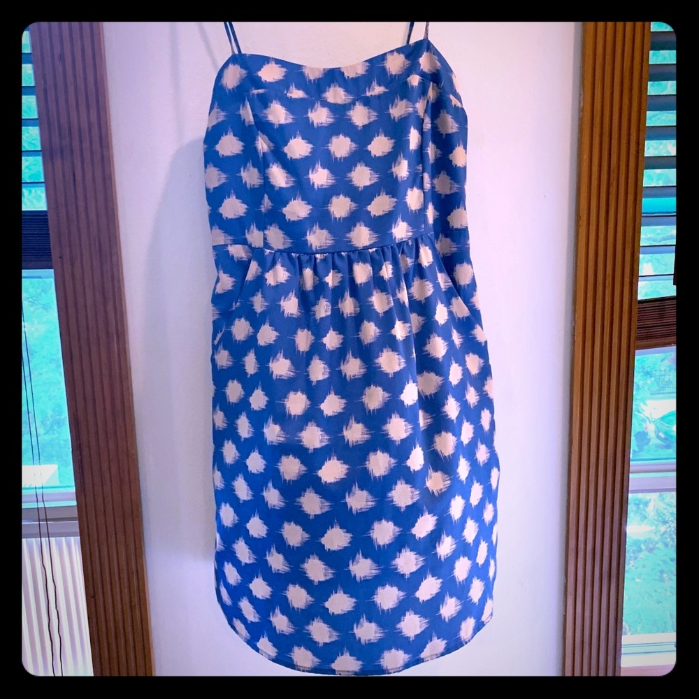 Blue and cream dot dress